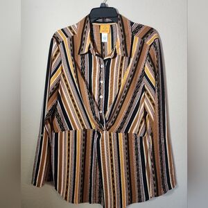 Ruby Rd. Women's Split Button Mixed Stripe Top